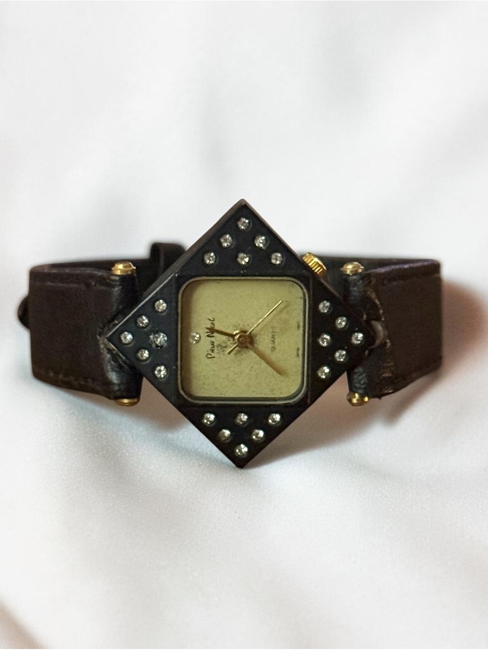 Vintage Pierre Nicol diamond shaped quartz leather watch
